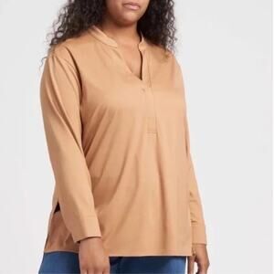 NWT Universal Standard Sz XS Henley Woven Tunic Top Blouse Tan Brown Long Sleeve